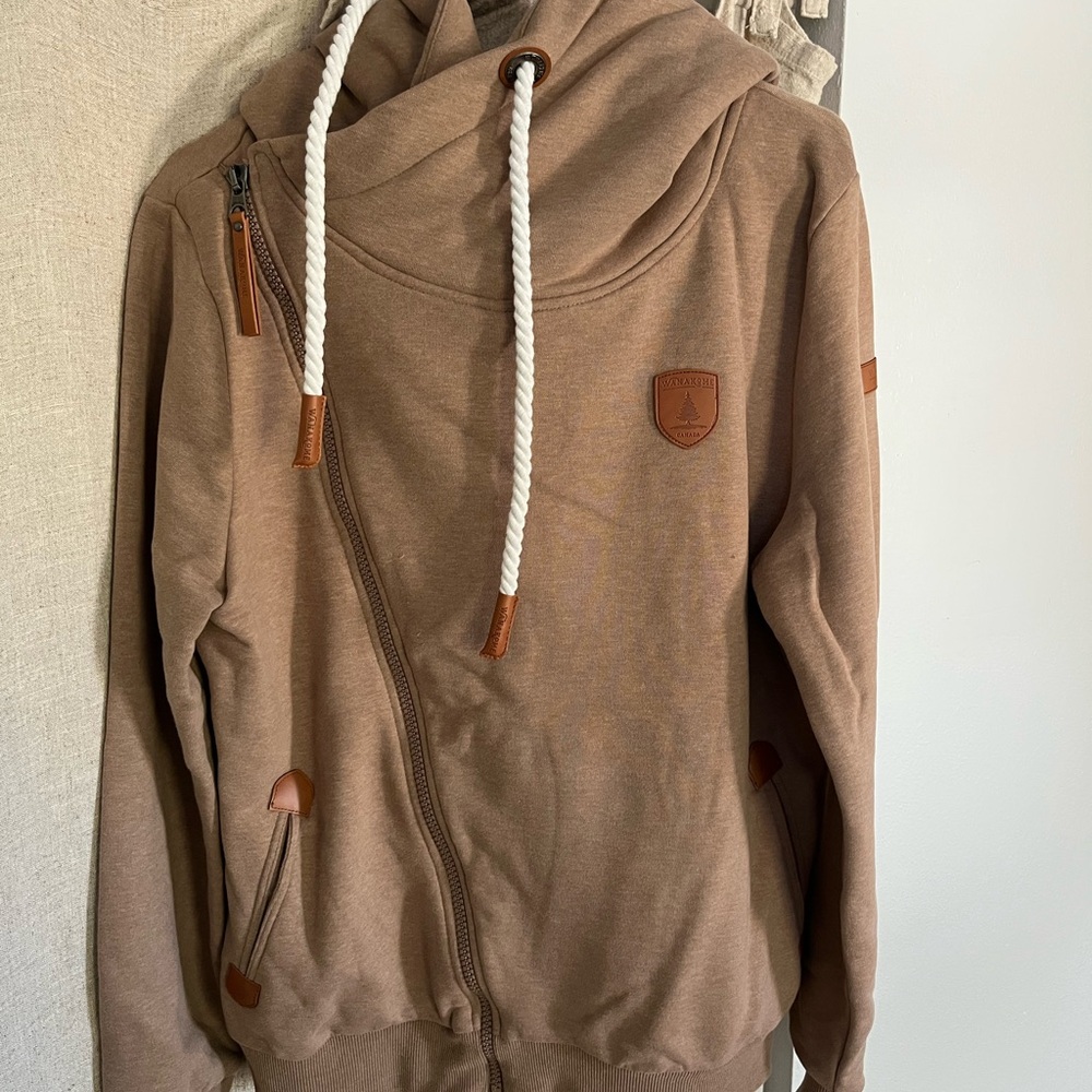 Wanakome Tan Hoodie with Leather Patch